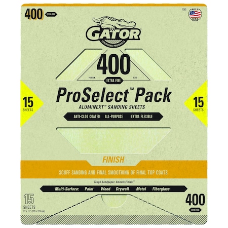 Gator Finishing ProSelect Pack AlumiNext Sanding Sheets, 400 Extra Fine Grit 7285